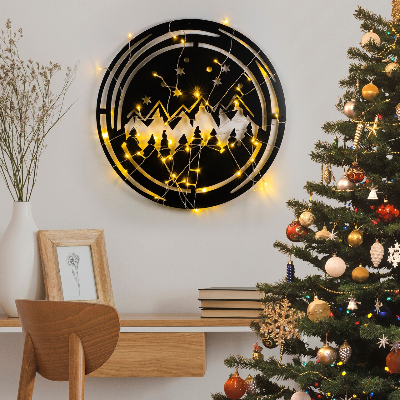 Decoratiune de luminoasa XMASBLACK-019, Tanelorn, 61x61 cm, metal, negru - imagine 7